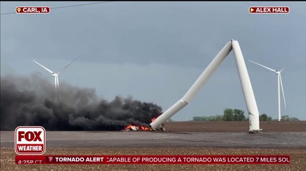 Watch: Tornadoes tear down wind turbine, cause extensive damage in Iowa