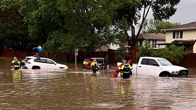 The Omaha, Nebraska, Fire Department reported that rescue crews conducted numerous water rescues following Tuesday morning's storm.