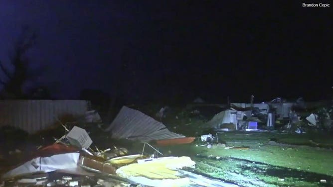 Damage is seen in Barnsdall, Oklahoma, after a tornado swept through the town May 6, 2024.