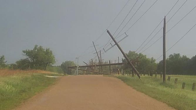 Damage is seen in Russell, Kansas, after a severe storm ripped through the town May 19, 2024.