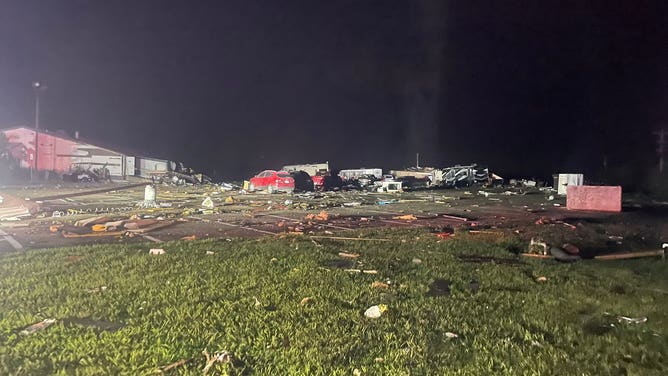 Tornado damage in Denton, Texas on Sunday, May 26, 2024.