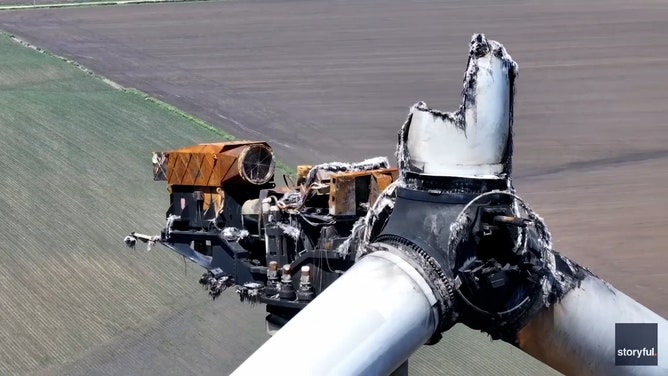 Drone footage captured extensive damage to Pioneer Grove Wind Farm in Mechanicsville, Iowa, after severe weather, including at least 16 tornadoes, swept the region on May 24, 2024.
