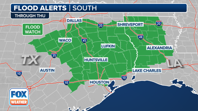 This graphic shows active flood alerts on Thursday, May 2, 2024.