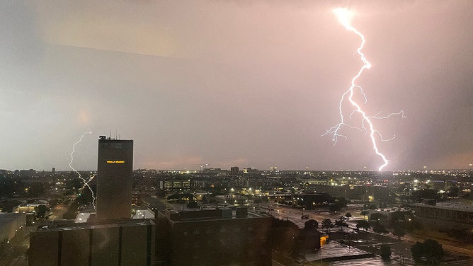 The thunderstorm associated with this lightning strike - and dozens of others - passed over the Lubbock, Texas area after dusk Wednesday evening.