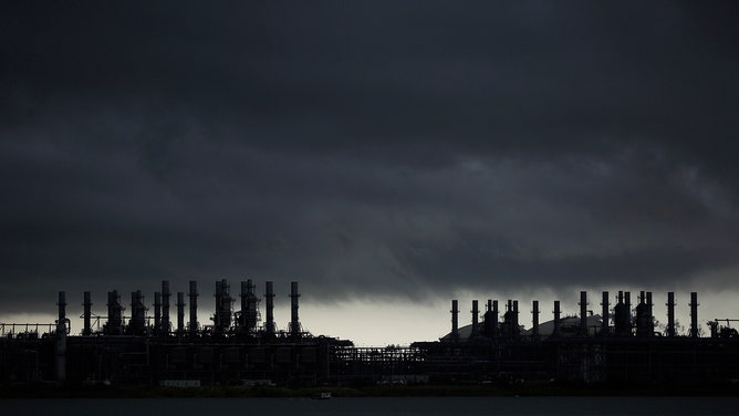 Storm clouds above the Sabine Pass LNG Export Terminal after Hurricane Laura made landfall in Port Arthur, Texas, U.S., on Friday, Aug. 28, 2020.