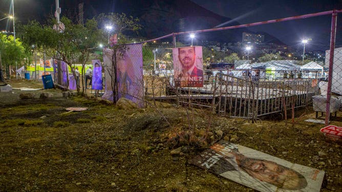A campaign poster is seen on the ground after a stage collapsed during a campaign rally for Mexican presidential candidate Jorge Alvarez Maynez in San Pedro Garza Garcia, Nuevo Leon, Mexico, on May 22, 2024.