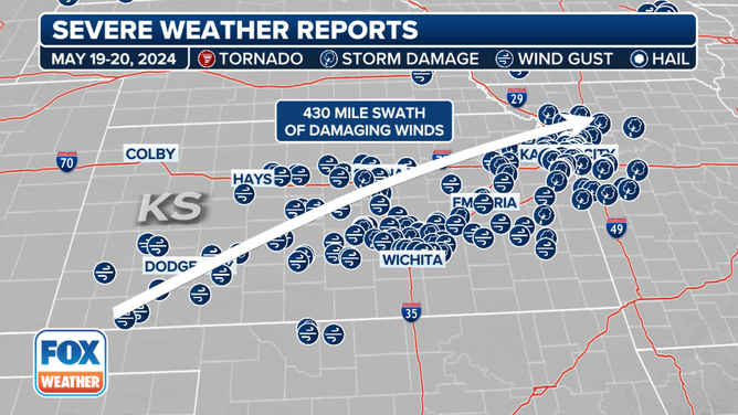 This graphic shows the sever weather reports on Sunday, May 19, 2024.