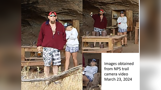 This composite image shows two people who allegedly committed "archeological theft" at Canyonlands National Park in Utah in March.