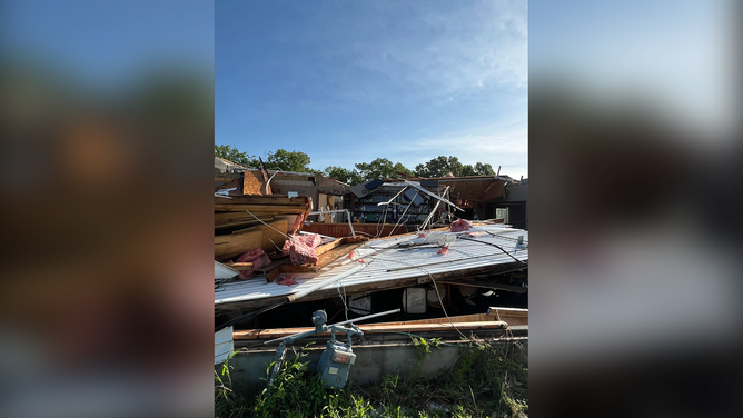 Heavy damage from an EF-1 tornado is seen at the More Pub and Grub in Sullivan, Missouri, on Tuesday, May 7, 2024.