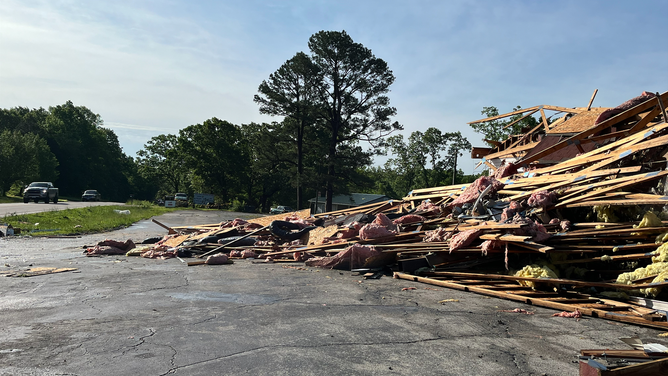Heavy damage from an EF-1 tornado is seen at the More Pub and Grub in Sullivan, Missouri, on Tuesday, May 7, 2024.