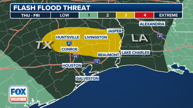 This graphic shows the flash flood threat on Thursday, May 2, 2024.