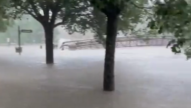 Flooding around the Wolf Pen Creek in College Station, Texas