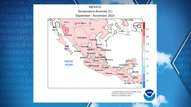Mexico temperature anomaly map