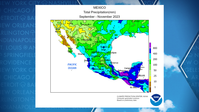 Mexico precipitation anomaly map