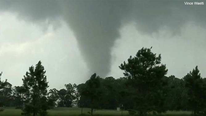 A tornado spins near Mountain View, Missouri, on May 26, 2024.