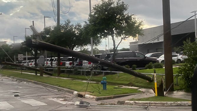 Power pole damage during severe storm in Houston on 5/16/2024