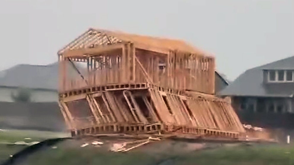Someone's dream home in the making was no match for the hurricane-force derecho winds that pummeled the Houston Metro area last week. This was in Willis, Texas.