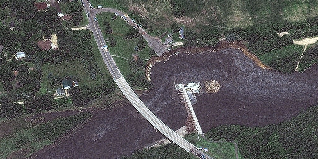 Satellite images reveal destructive flooding after partial failure of