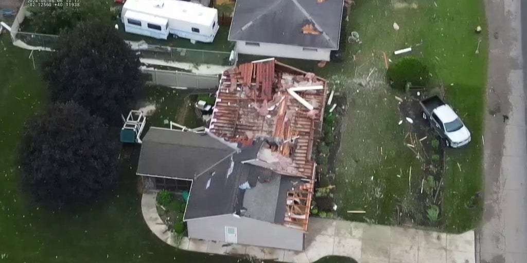 Drone video EF2 tornado destroys buildings, overturns cars in