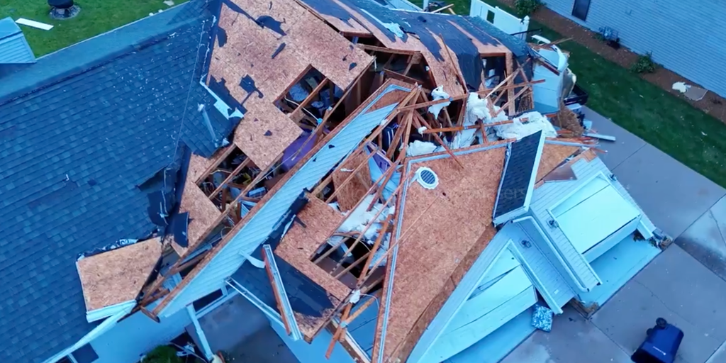 Drone video shows tornado wreckage in Janesville, Wisconsin