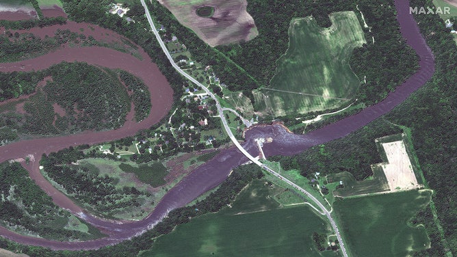 Maxar Technologies has provided satellite images focusing on Rapidan Dam on Minnesota’s Blue Earth River and the surrounding area. The images include both before and current views, as well as several different view angles of the activity.