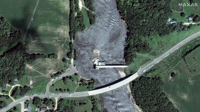 Maxar Technologies has provided satellite images focusing on Rapidan Dam on Minnesota’s Blue Earth River and the surrounding area. The images include both before and current views, as well as several different view angles of the activity.