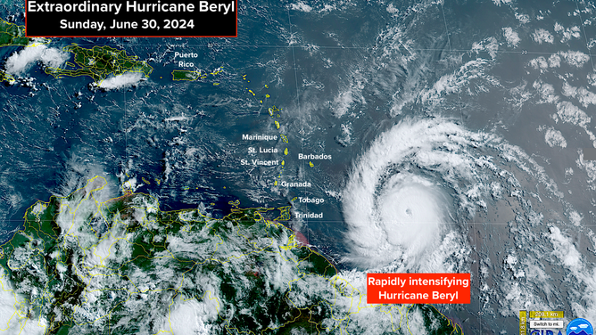 A satellite image of Hurricane Beryl.