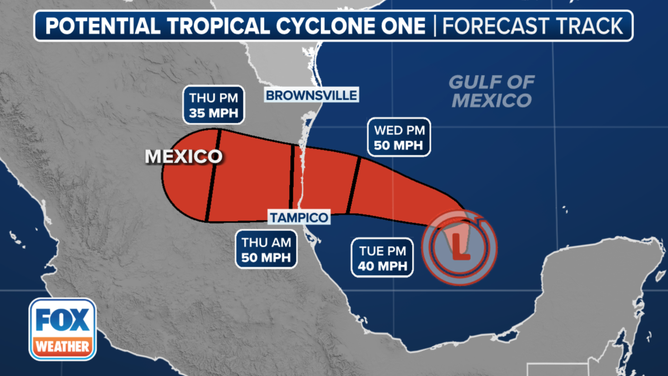 The forecast cone for Potential Tropical Cyclone one. 