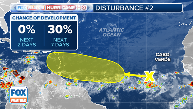 The outlook for Disturbance No. 2 in the Atlantic.