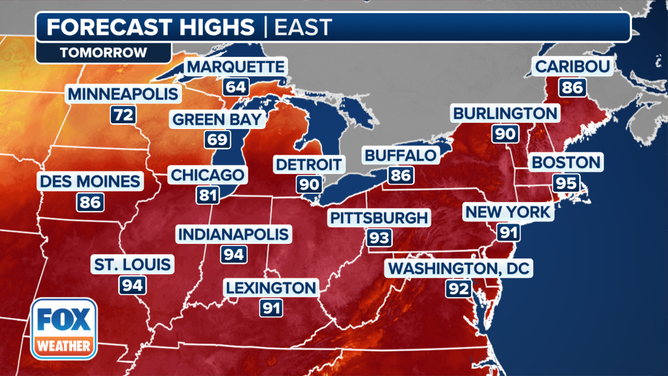 The forecast high temperatures on Thursday, June 20, 2024.
