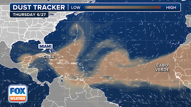 This graphic shows the Saharan dust tracker.