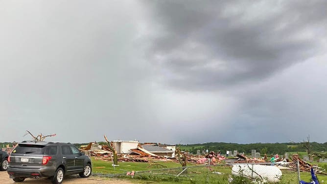 Suspected tornado damage in Argyle, Wisconsin seen on Sunday, June 23, 2024.