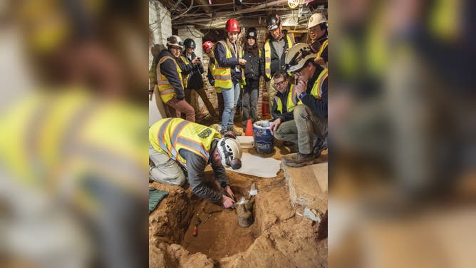 Archaeologists at George Washington’s Mount Vernon have unearthed 37 glass bottles from the 18th century in five storage pits in the Mansion cellar of the nation’s first president.