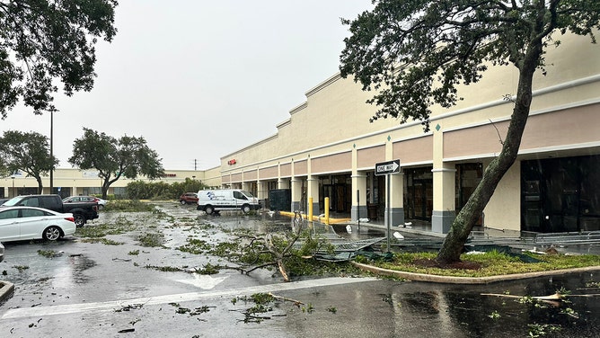 Possible tornado damage is seen around the Winn Dixie in Hobe Sound, Florida.