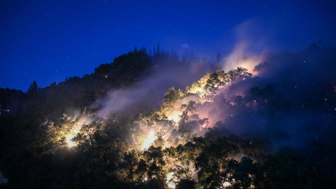 A view of flames as the wildfire name Point Fire continue in Healdsburg of Sonoma County in California, United States on June 16, 2024.