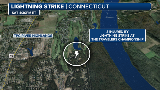 A lightning strike injured three people on Saturday at The Travelers Championship.