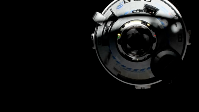 A view of Boeing's Starliner spacecraft from the International Space Station as the vehicle comes in for docking on June 6, 2024.