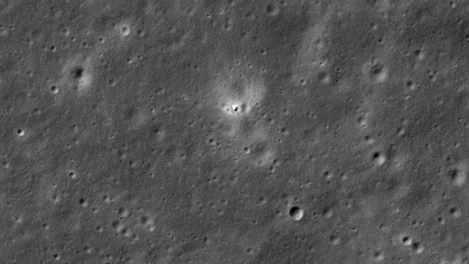 This image from NASA's Lunar Reconnaissance Orbiter Camera shows Chang'e 6 in the Apollo basin on the lunar farside on June 7, 2024.