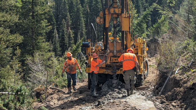 Wyoming Department of Transportation geology crews drilling into the Big Fill slide area to investigate soil profiles to confirm the cause of the Teton Pass landslide and to collect better data for potential reconstruction.