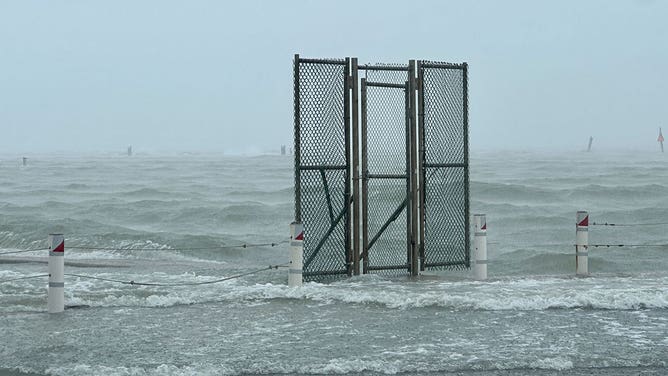 Angry water floods parts of the coast in Corpus Christi, Texas, during Tropical Storm Alberto on June 19, 2024.