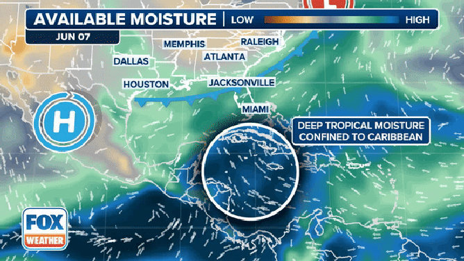 This graphic shows moisture being pulled north into Florida next week.