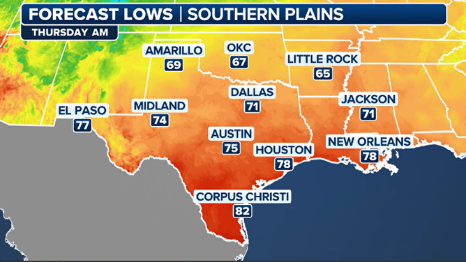 Texas forecast Thursday morning lows