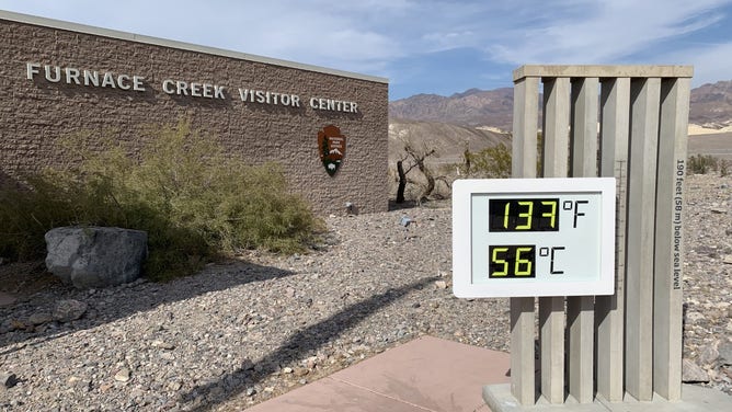 Furnace Creek Visitor Center at Death Valley National Park, where a display shows the temperature.