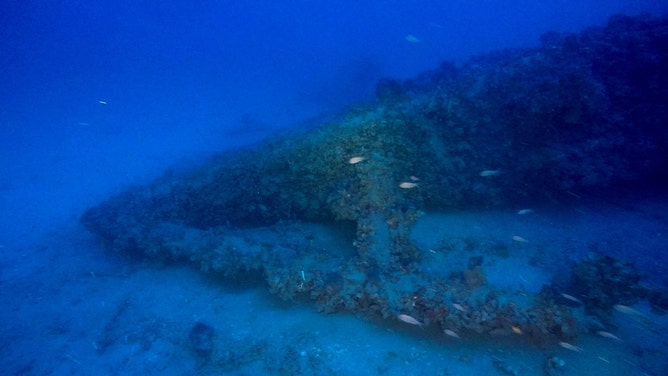 The bow of the Jantina rests on the seabed at a depth of 338 feet on its port side.