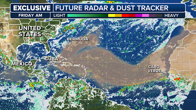 This graphic shows the future radar and Saharan dust.