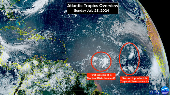 Satellite image of the Atlantic Basin on Sunday, July 28, 2024.