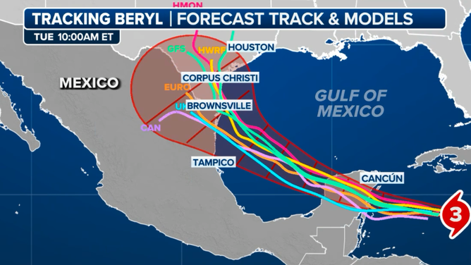 Forecast models for Hurricane Beryl.
