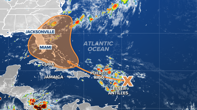 The outlook for a tropical disturbance in the Atlantic.