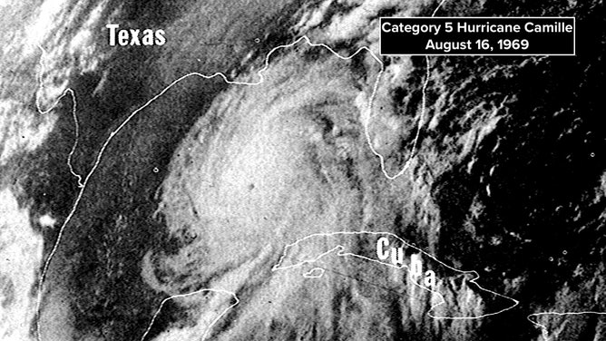 Satellite image of Hurricane Camille on Aug. 16, 1969.