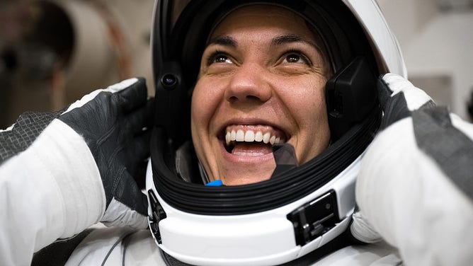 Polaris Dawn crew member Sarah Gillis during SpaceX EVA spacesuit acceptance testing at Johnson Space Center in Houston.